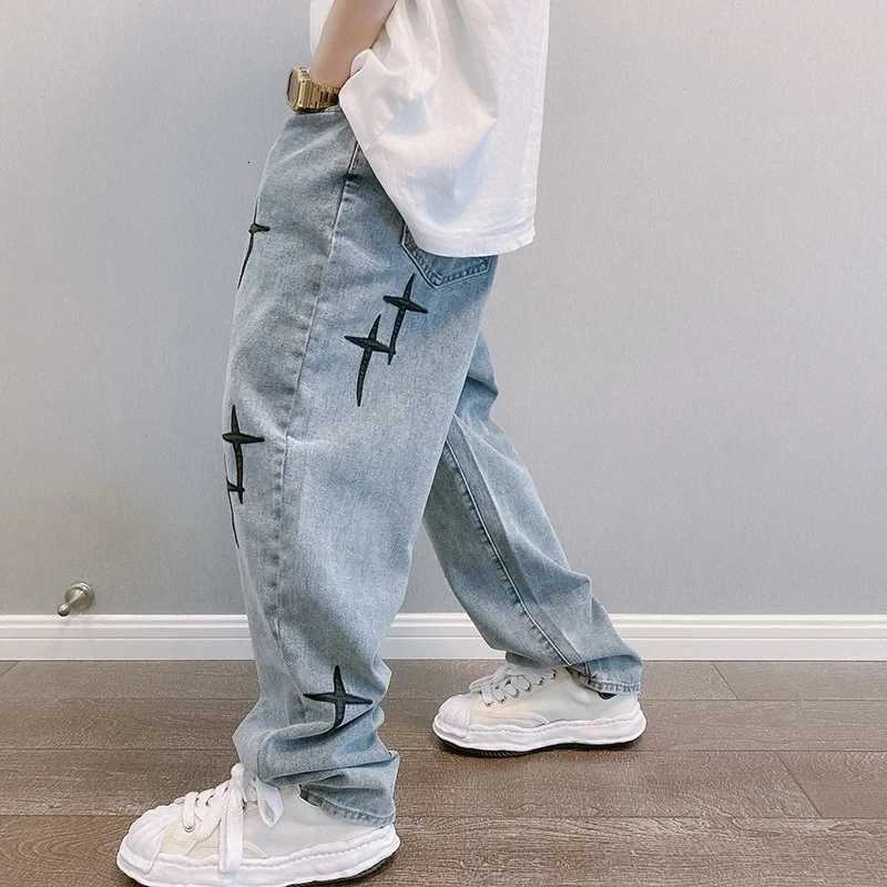 New Baggy Mens Jeans Embroidery Fashion Loose Denim Pants Streetwear Hip Hop Straight Wide Leg Trousers Casual Men Clothing W250905
