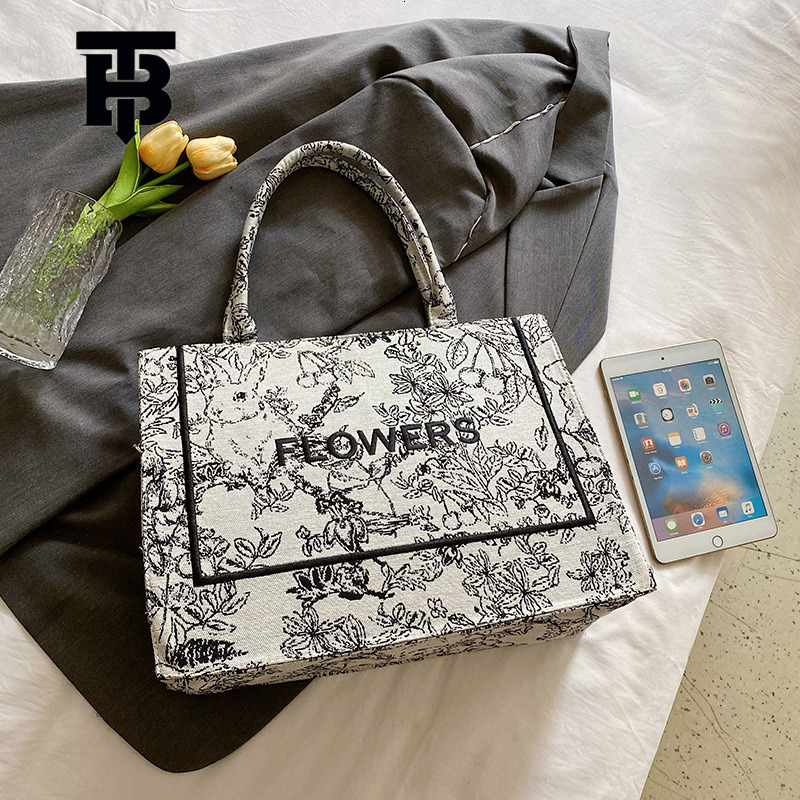 TB BHULAMTE Designer Bag Vintage Embroidered Handbag For Women New Fashion Monogram Shoulder Luxury Bag Bag Trendy Versatile Large Capacity Canvas Tot