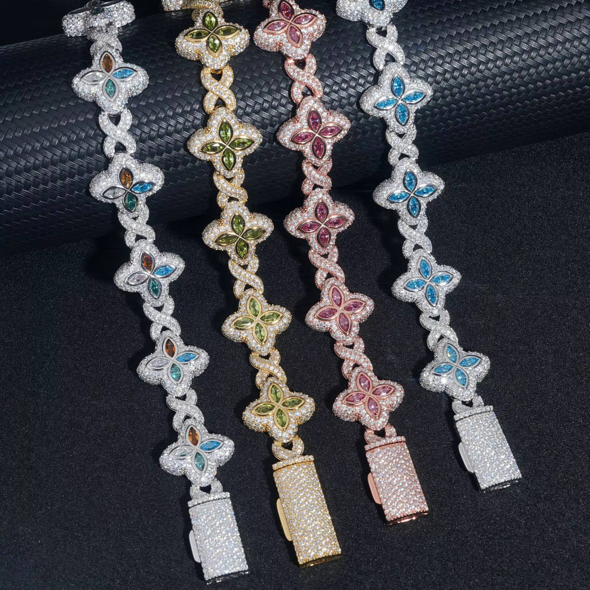 Style S925 Sterling Silver Cut Colored Moissanite Bracelet Passes The Diamond Tester And Comes