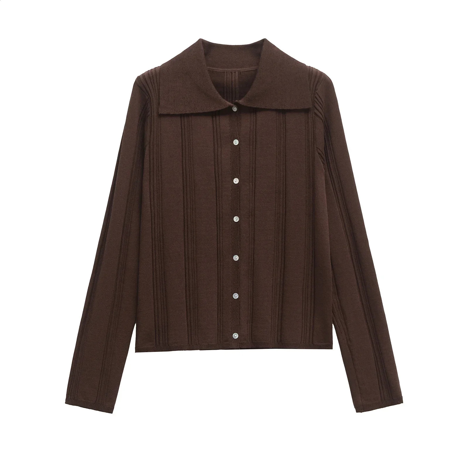 TRAFSHE Spring Women Ribbed Knit Polo Shirts T Collar Long Sleeve Outerwear Top Clothes 4331009 250905