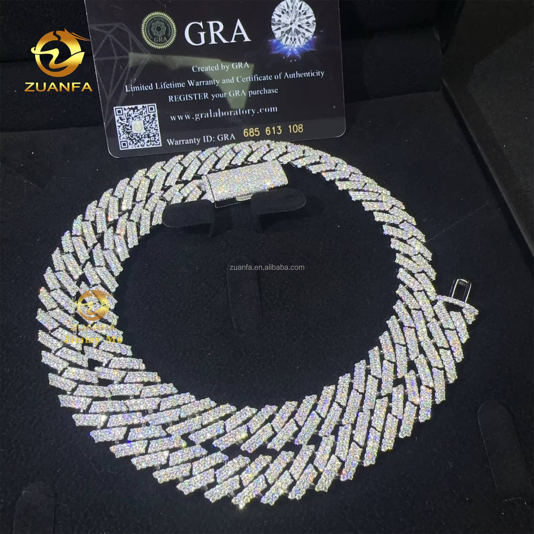 In Stock Fashion Hip Hop Style Jewelry Iced Out 925 Solid Silver Rhodium Plated FL Top Quality Moissanite Miami Cuban Link Chain