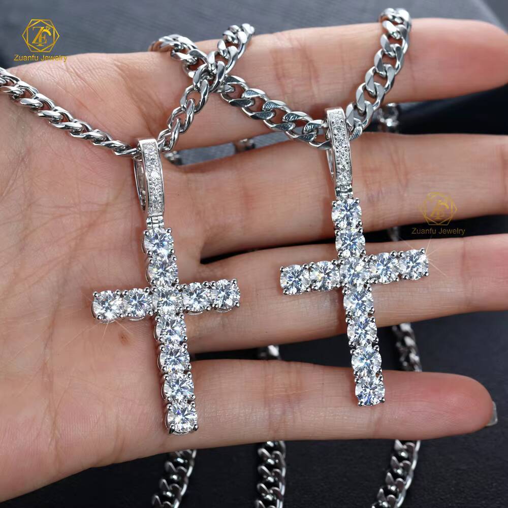 Wholesale Price Silver 925 Iced Out Hip Hop Jewelry Men Women Moissanite Diamond Cross Pendant Custom 5mm 65mm 7mm 8mm 9mm