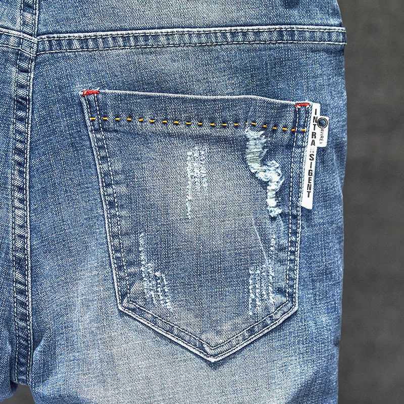 Men Stretch Slim Ripped Jeans Hip Hop Streetwear Korean Vintage Distressed Little Feet Pants Personality Male Trousers W250905