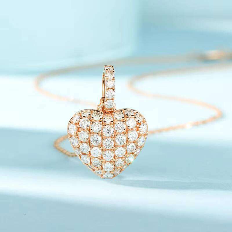 Romantic Heart Shape Iced Out Pendants Gold VVS DEF Color Lab Grown Dia Necklace for Women's Gift