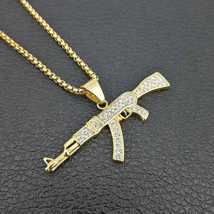 GZYS JEWELRY Bulk Cheap Hiphop Jewelry 18k Stainless Steel Gold Gun Pendant Mens