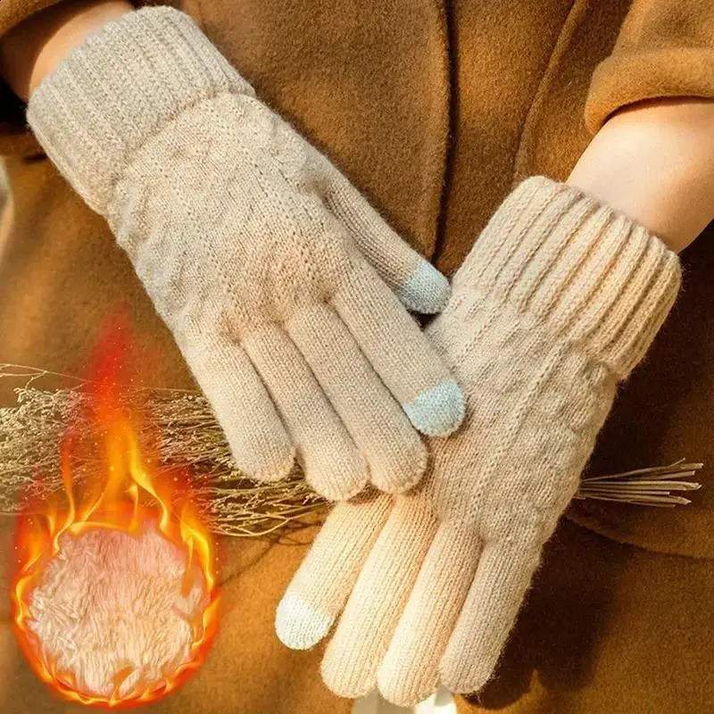 Mens Warm Full Finger Gloves Winter Touchscreen Plus Fleece Gloves Woman Thickening Wool Knitted Cycling Driving Gloves 250904