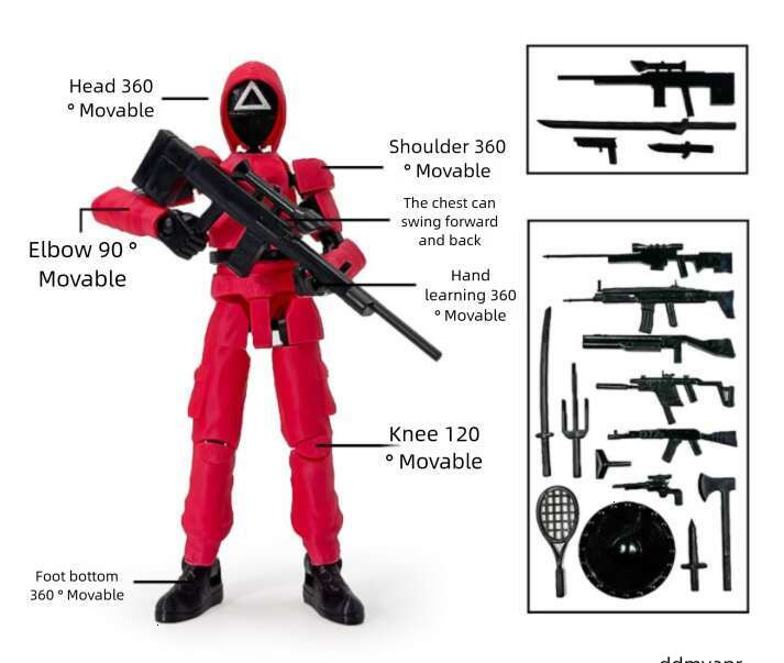 3D Printed Squid Ddmydec Game Figurine Building Block Doll Movable Joints, Comes With Weapons Perfect For Fans The Hit Series Adding An Extra Layer Of