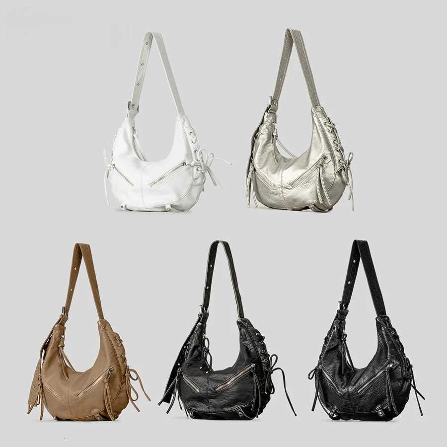 Strappy Punk Style Motorcycle Underarm Bag for Women Messenger bag large capacity Soft PU leather female shoulder bag handbag Z250903