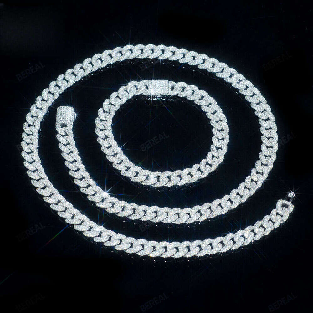 8mm 10mm 12mm 14mm Vvs Moissanite Chain Necklace Men's Hip-Hop Iced Out Sier Cuban Bracelet