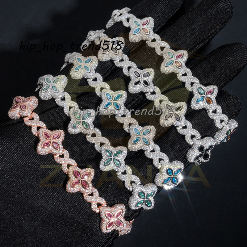 Hot Sale Colorful Moissanite Bracelet 925 Sterling Silver Gold Plated Hiphop Mens Mutilcolor Bracelets Gift