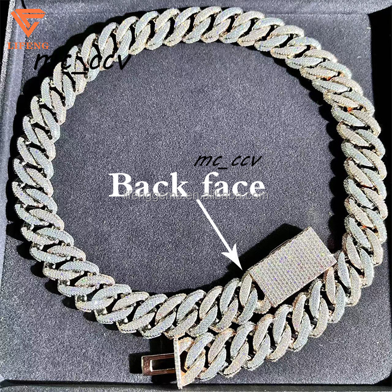 Lifeng Iced Out Moissanite Jewelry Two Tone Plated Hiphop Chain Threesided Full of Diamond Pendant Necklace Set