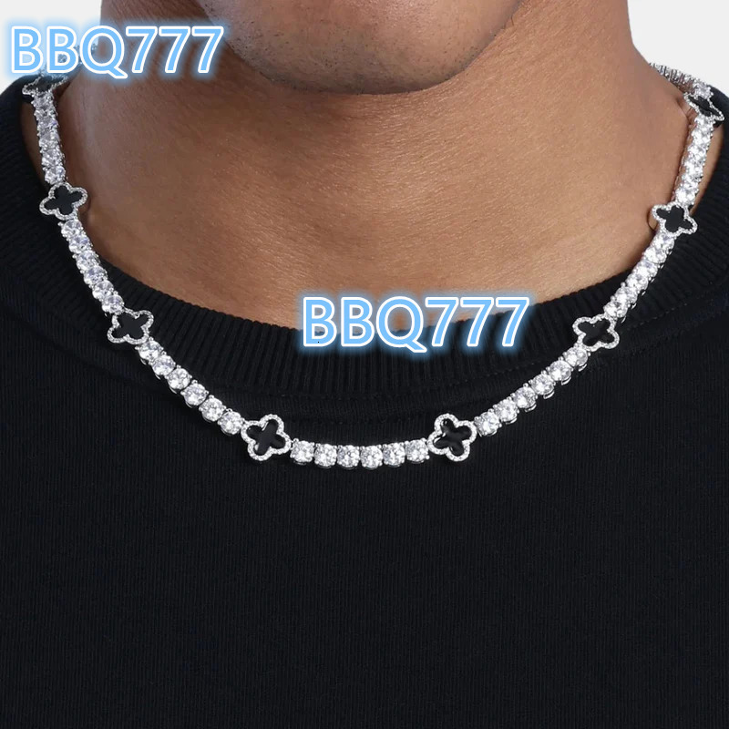 Fashion Jewelry Women Men Hypoallergenic Brass Diamond BlackFour Leaf Clover Tennis Necklace