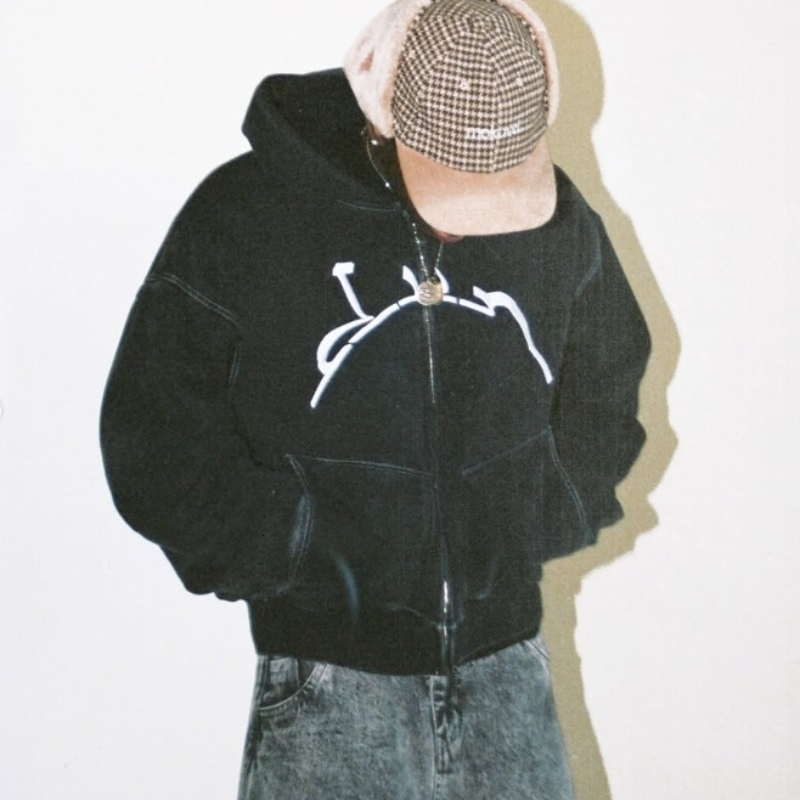 Y2K American High Street Washing Zipper Hooded Sweater Retro Harajuku Fashion Loose Top Clothing for Men and Women 250904