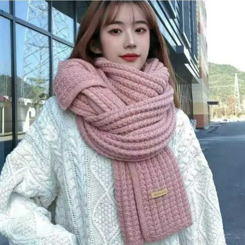 Solid Color Knitted Scarf Winter Women Girls Warm Soft Comfortable Scarf Outdoor Elegant Versatile Plush Scarf Fashion AccoryXJ250905