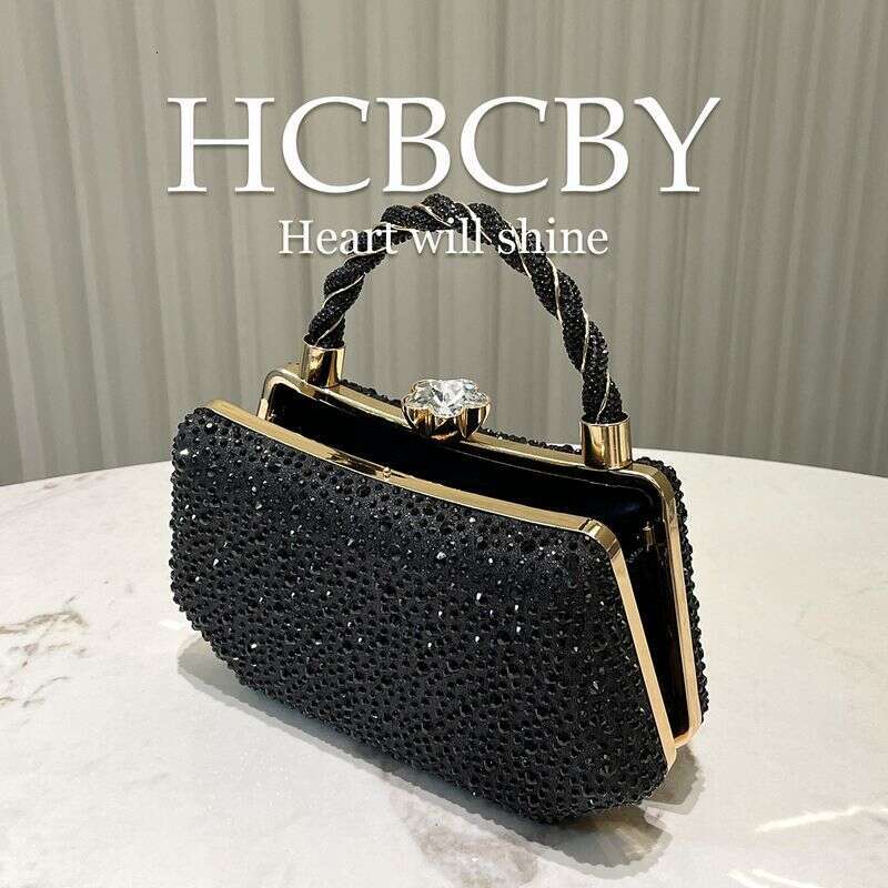 Black Shiny Double Sided Hot Dia Rhinestone Clutch Women's Fashionable And Elegant Evening Bag Handbag