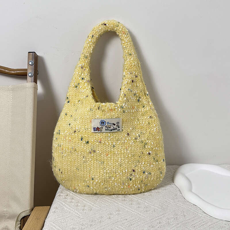 Small Tote New Color Dot Blended Knitted Handbag Korean Style Atmosphere Fashion Commuter Shoulder Bag