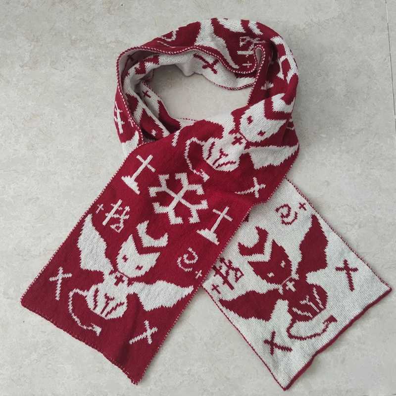 Devil Cat Scarfs Second Yuan Punk Y2k Janese Harajuku Street Winter Doublesided Knitted Thickened Warm Windproof Scarf CosplayXJ250905