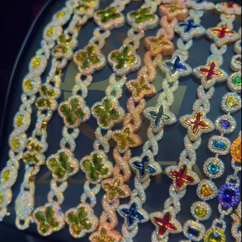 Hot Sale Colorful Moissanite Bracelet 925 Sterling Silver Gold Plated Hiphop Mens Mutilcolor Bracelets Gift