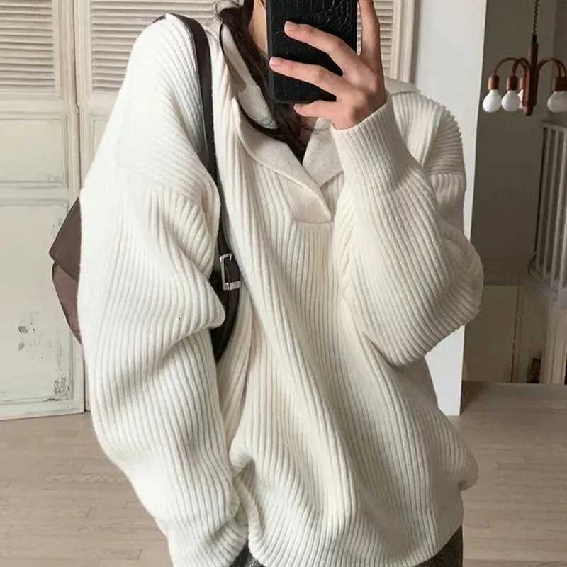 Solid Color Korean Collar Long SLeeve Womens Knitted Sweater Autumn Winter Sweet Casual Versatile Soft Loose Pullover Tops Z250905