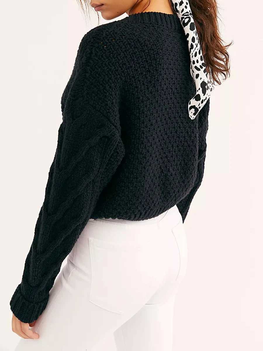 Women s Cable Knit Sweater Long Sleeve Round Neck Solid Color Button Down Cropped Cardigan Outwear Z250905