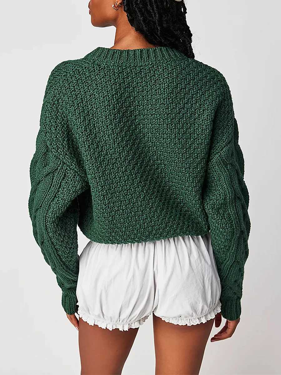 Women s Cable Knit Sweater Long Sleeve Round Neck Solid Color Button Down Cropped Cardigan Outwear Z250905