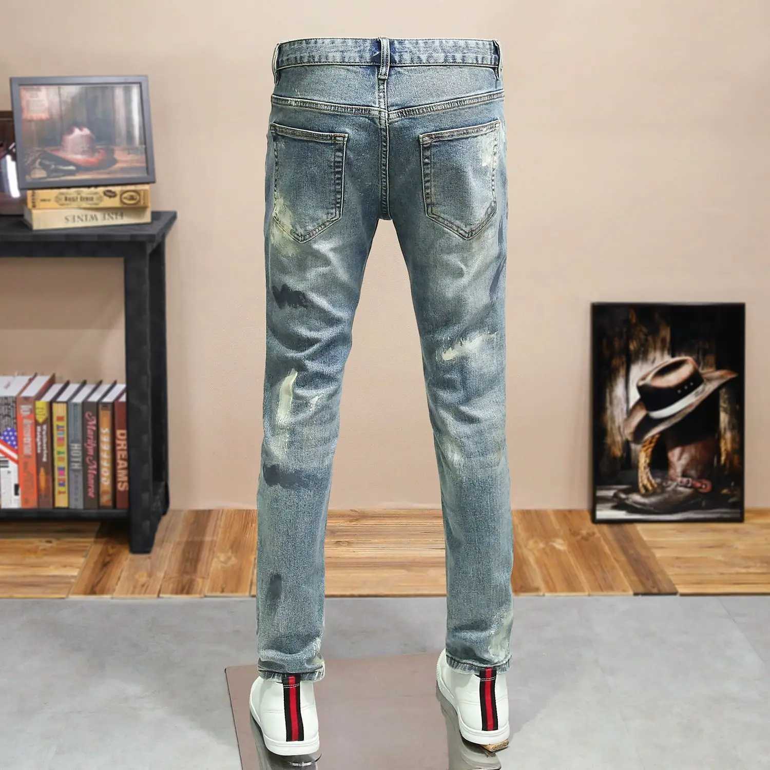 Smallfooted Jeans 2025 New Mens Spring and Summer Trendy Brand Inksplashing Trousers Slim and Thin Handsome Men Clothes Pants W250905