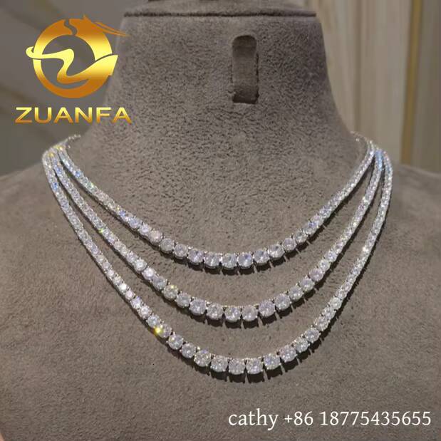 New Arrival 3mm 925 Silver Moissanite Tennis Necklace Iced Out Jewelry Moissanite Diamond Tennis Chain GRA Certified