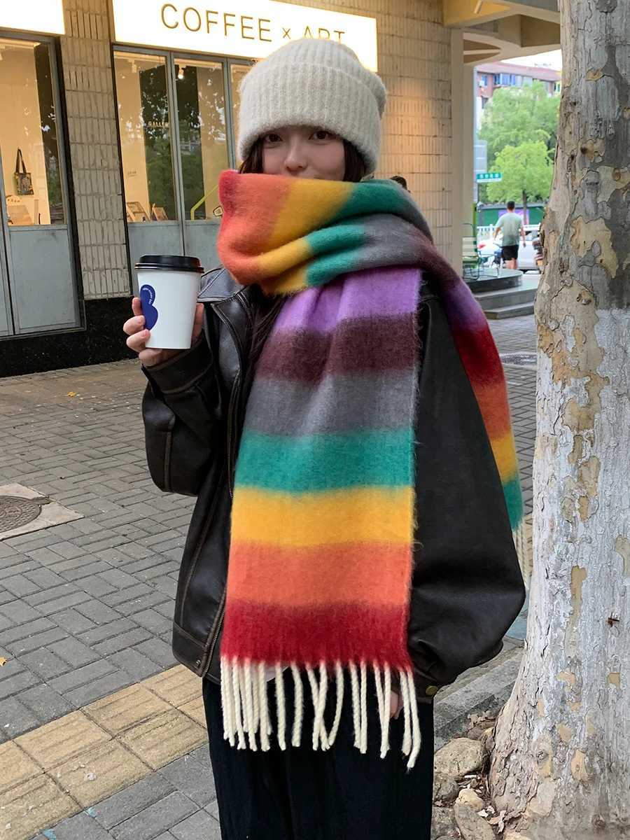 Fashionable Colorful Striped Faux Cashmere Thick Scarf For Women Winter 2025 New Highend Warm Neck WarmerXJ250905