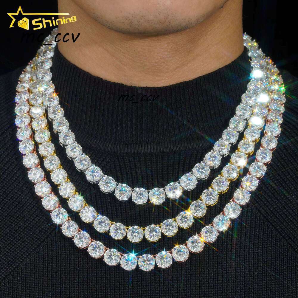 New Stock 8Mm 10Mm Big Hip Hop Necklace Bling Sier Gold Plated Claw Set Lab Dia Moissanite Tennis Chain