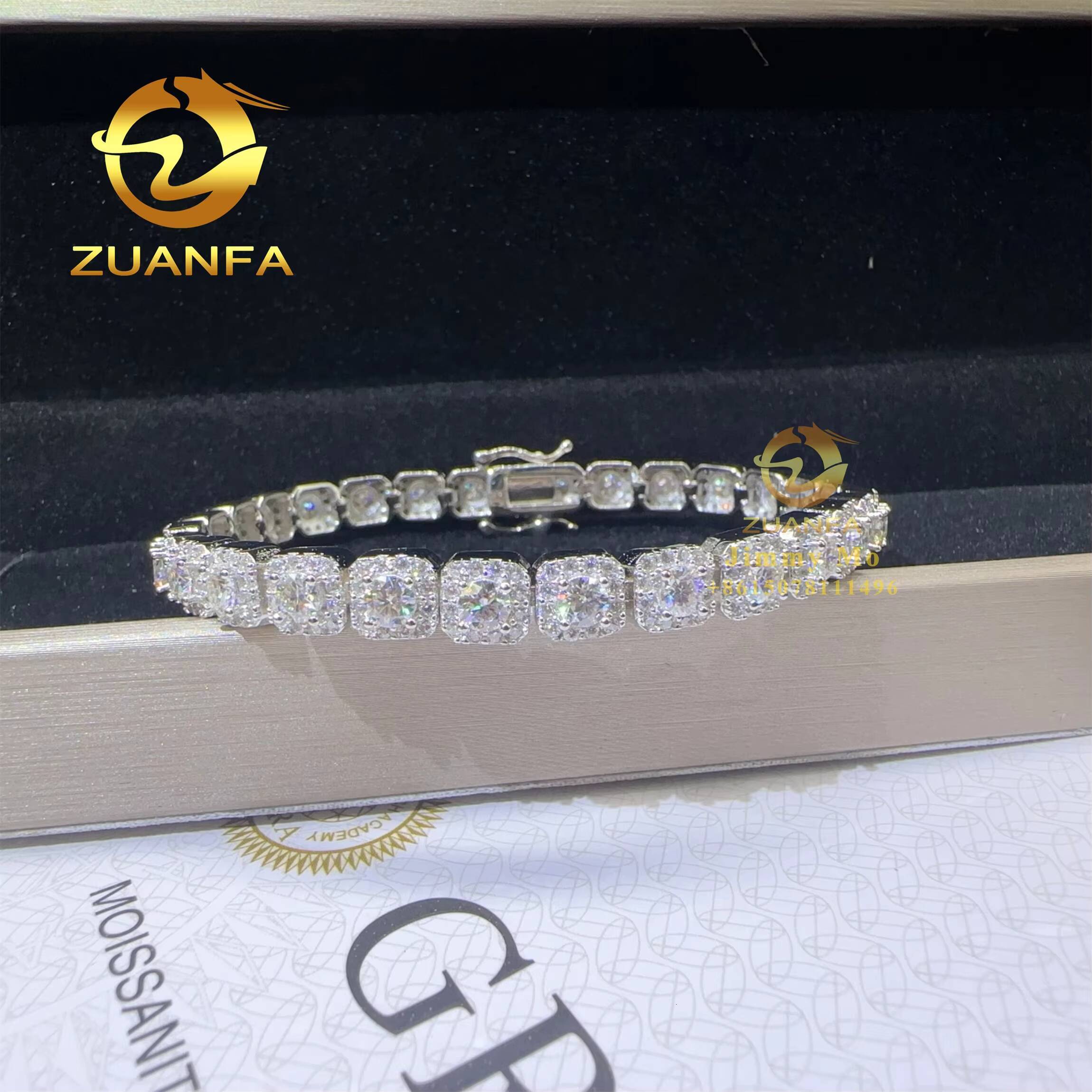 Pass Diamond Tester 6MM Luxury 925 Sterling Silver Iced Out Hip Hop Fire Jewelry VVS1 Moissanite Cluster Tennis Chain Bracelet