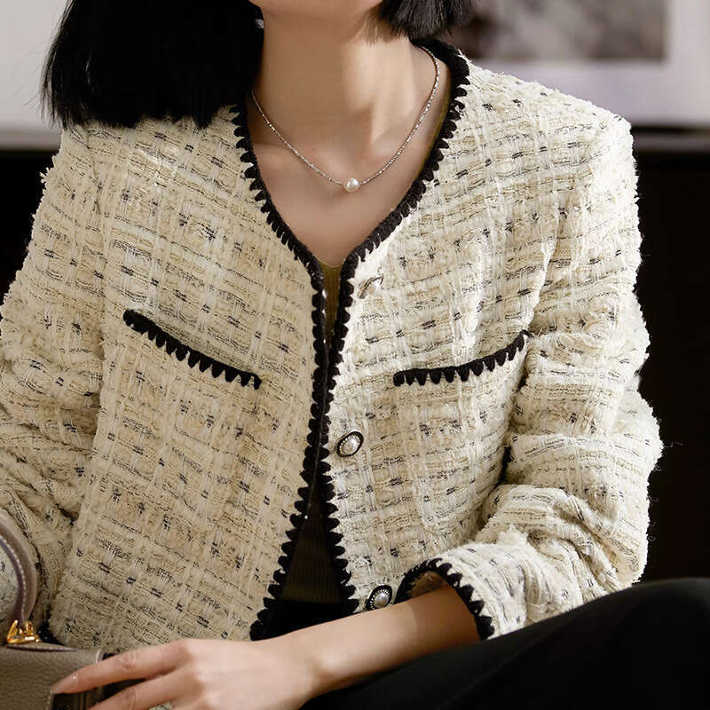 High-End Color-Block And Autumn White Tweed Short Jacket Women's Spring New Style B5