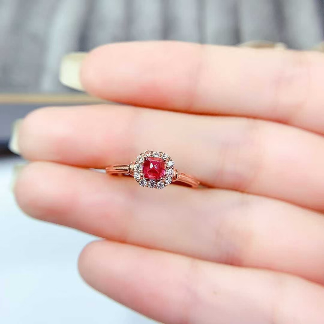925 silver crystal ring natural garnet jewelry 4mm 0.4ct pyrope garnet ring 18K gold plated sterling silver gemstone ring