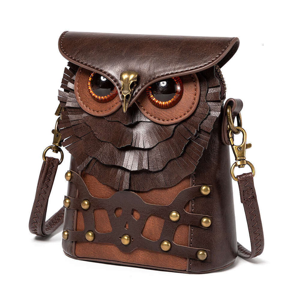 TEMU Color-Block Studded PU Leather Women's Shoulder Medieval Steampunk Owl MINI Crossbody Bag