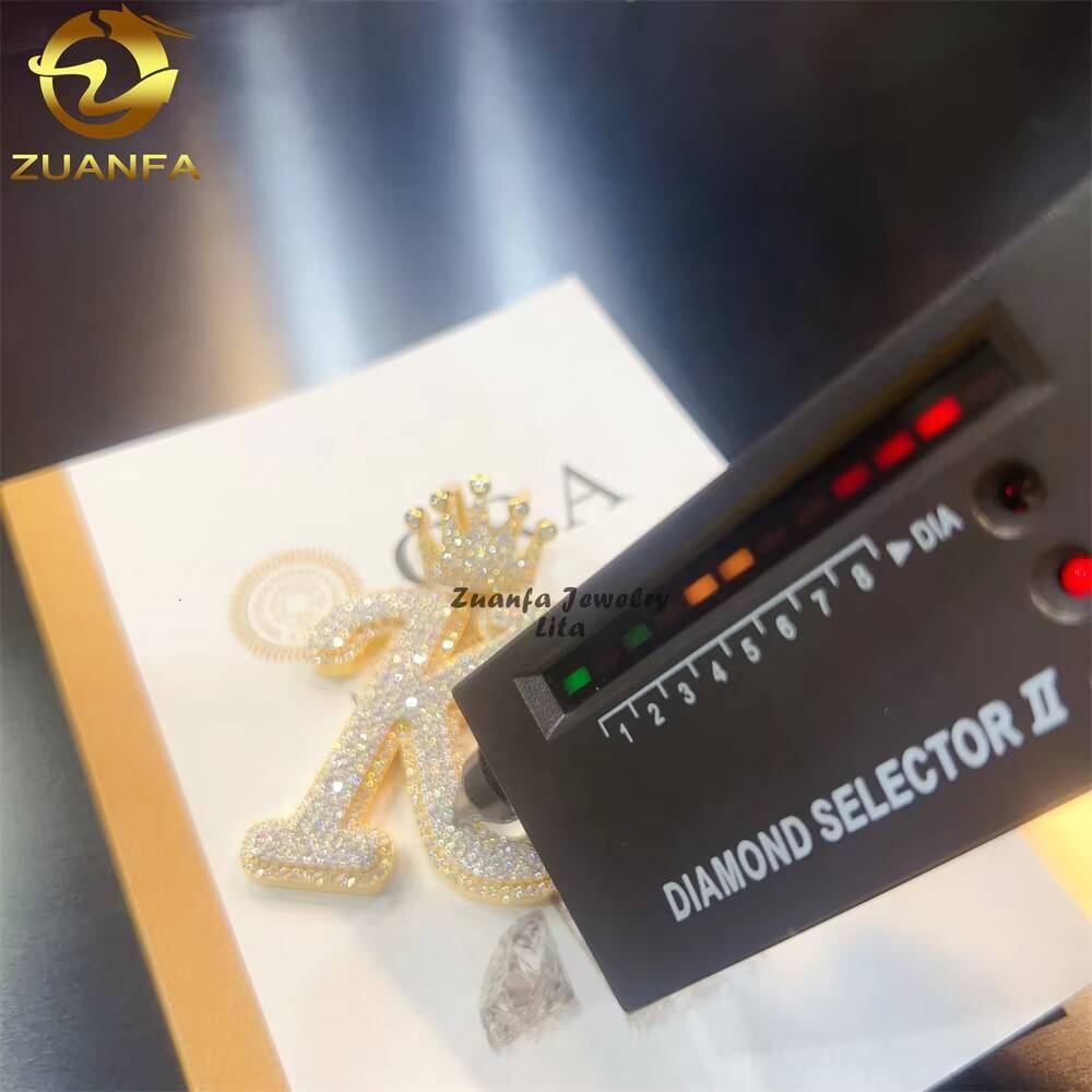 Wholesale Price Hip Jewelry Iced Out Silver Crown Bail Initial Letter K Mens Vvs Moissanite Custom Name Pendant