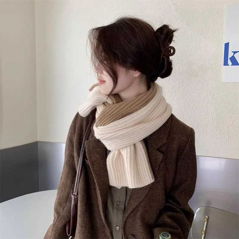 Korean Style Fashion Knitted Scarf for Women Girls Autumn Winter Soft Cross Patchwork Colors Scarves La Warm Neck ProtectionXJ250905