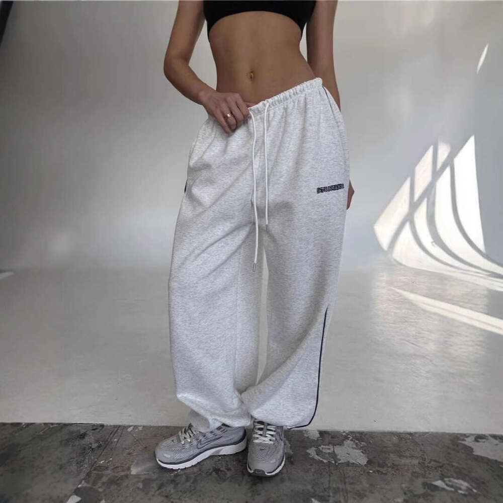 American Style Striped Wide-Leg Women, Loose Fit, Slimming, Draped Straight-Leg Casual Pants, Two-Way Wear, Jogger Sweatpants for Spring and Autumn