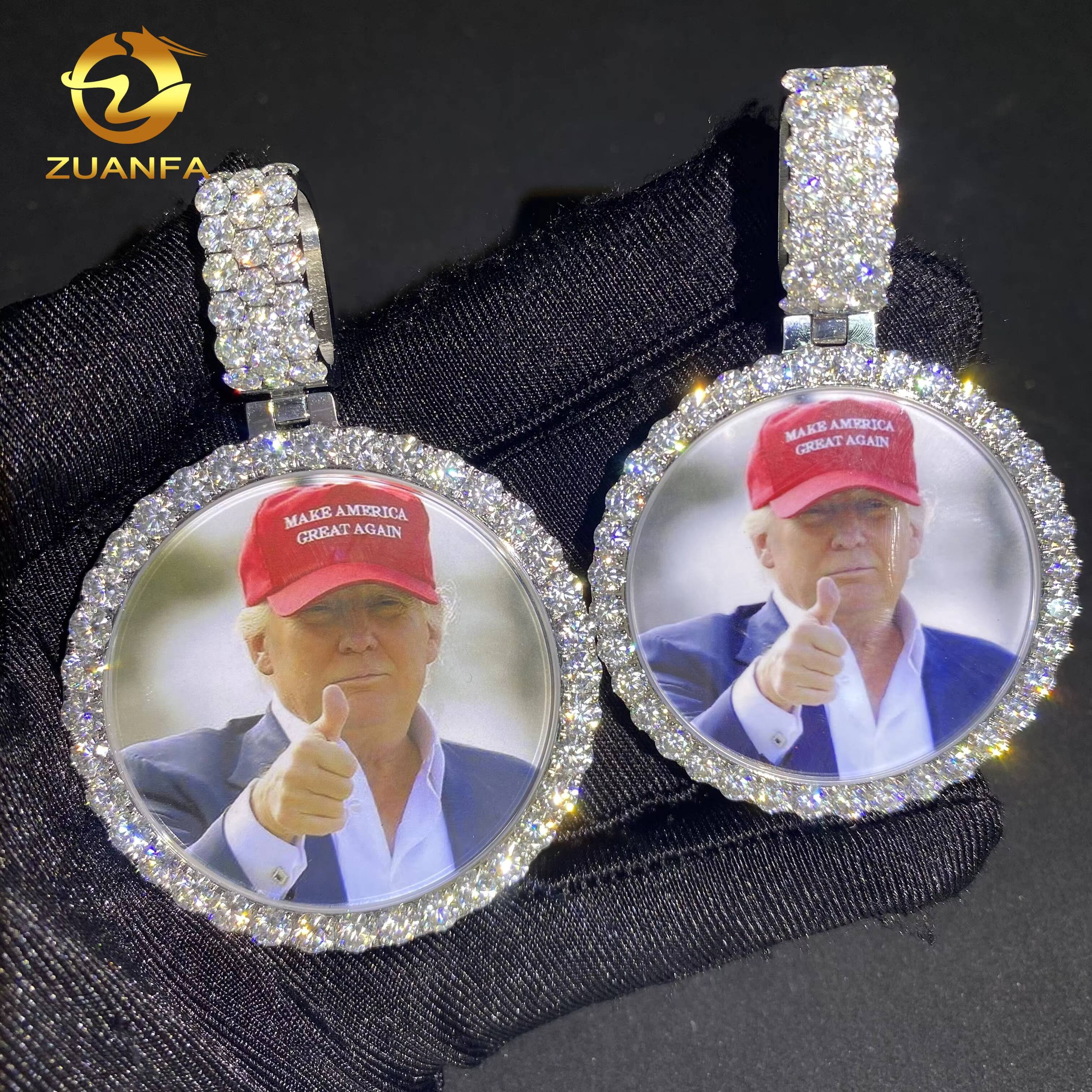 Free Framing Custom Iced Out Hip Hop Moissanite Picture Pendant Water Proof Silver VVS Moissanite Diamond Memory Photo Pendant