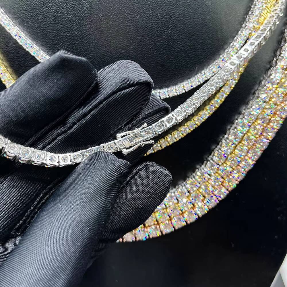 Zuanfa Hip Hop Jewelry 3mm 4mm 5mm 18K Gold Iced Diamond NecklaceBracelet Bling Moissanite Tennis Chain