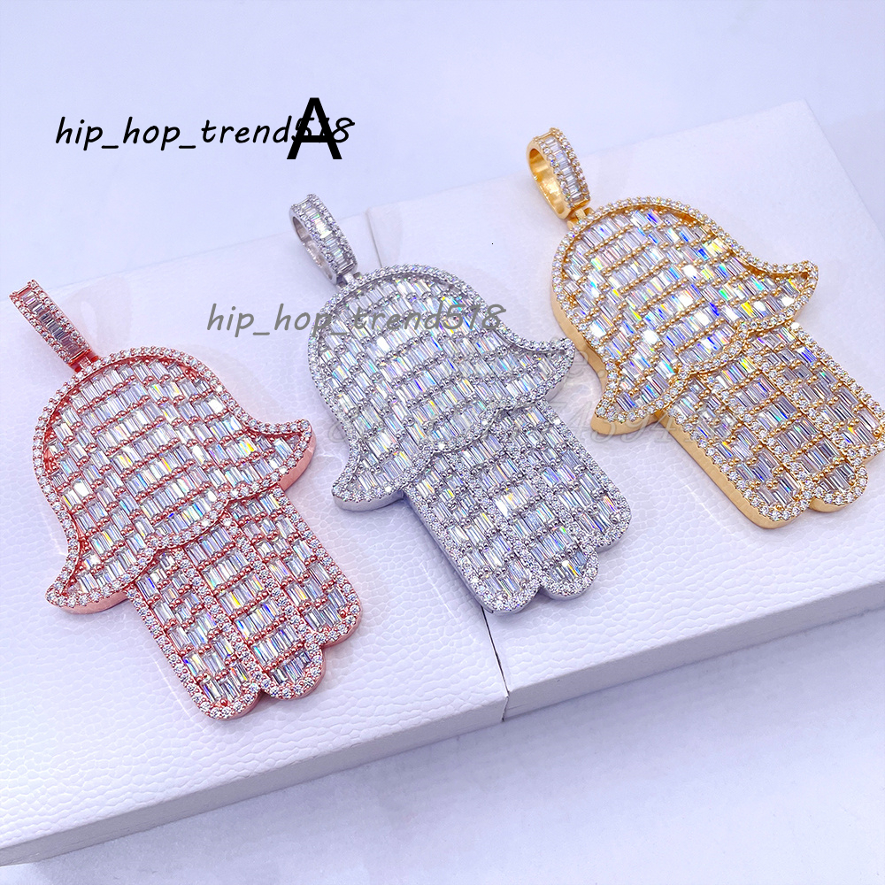 Iced Out Vvs Moissanite Hamsa Hand Pendant Charm Hip Hop Jewelry Diamond Hamsa Pendant Silver Jewelry Good Quality