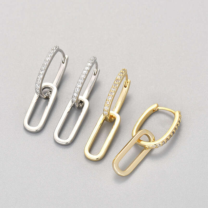 DH collections: Korean - inspired Minimalist and Unique Micro - set Zircon - inlaid Elliptical Ear Clips for Women