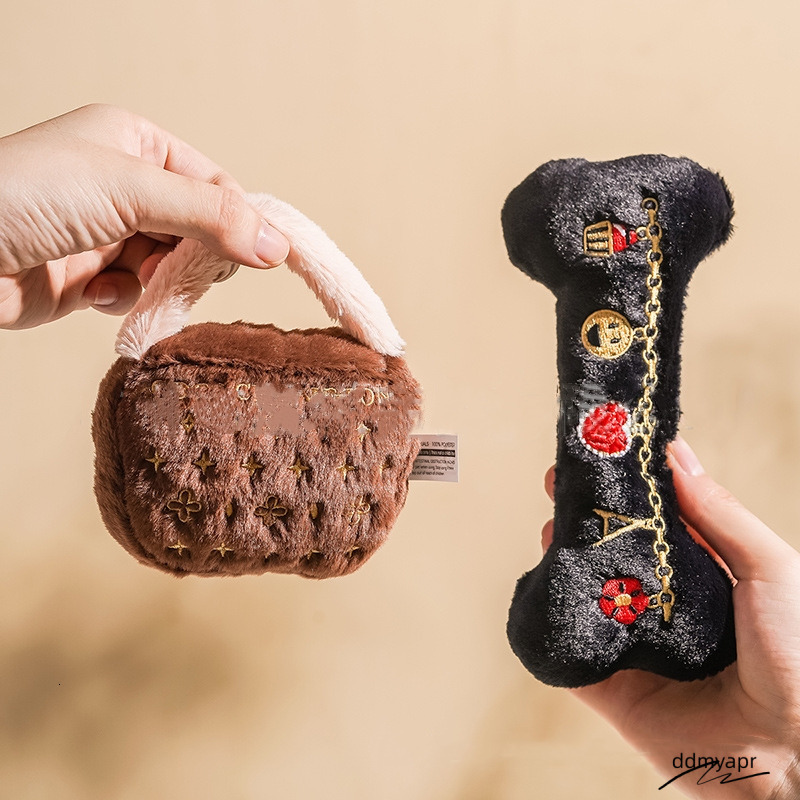 Exquisite Ddmydec Embroidery Chewy Bone, Handbag, Plush Funny Parody Dog Toys With Interactive Squeaker, Stimulating Pet Enrichment, Safe Materials Fo