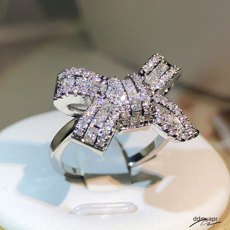 Bowknot Bow Knot ddmyday Bling Zircon Stone Rings For Women Fashion Wedding Engagement Jewelry 250710