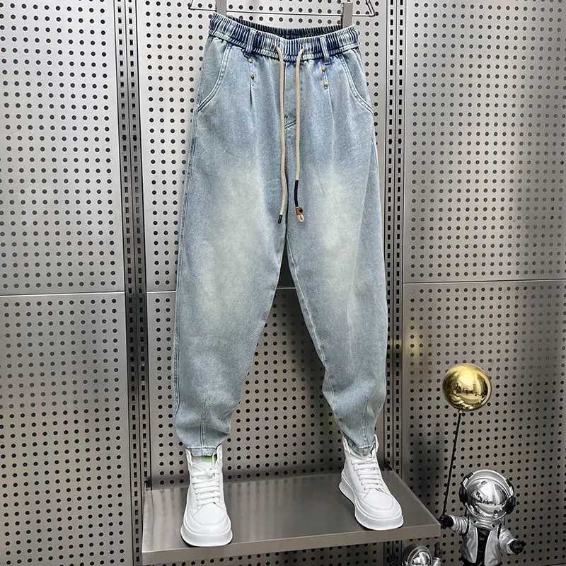 Vintage Distressed Washed Blue Jeans Men Casual Loose Harem Jogger Pants Carrot Tapered Leg Spring Autumn Retro Fashion Brand W250905