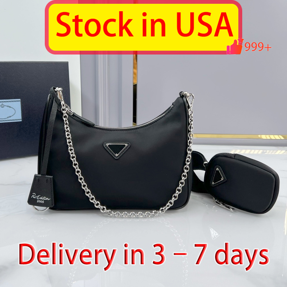 Designer Bag Shoulder Bag Hobo Bag Metal Triangle Logo Luxury Nylon 3-in-1 Underarm Bag Women's Crossbody Bag Classic Black Tote Wallet US Warehouse