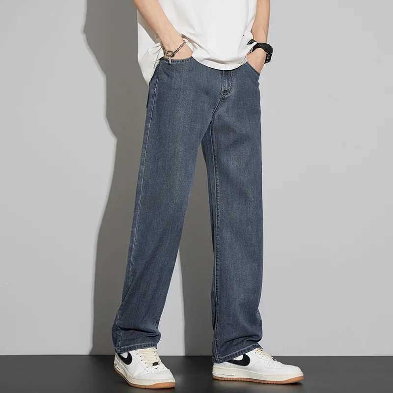 2025 New Lyocell Summer Thin Business Male Pants Jeans Mens High Waist Loose Comfortable Straight Elastic Denim Trousers W250905