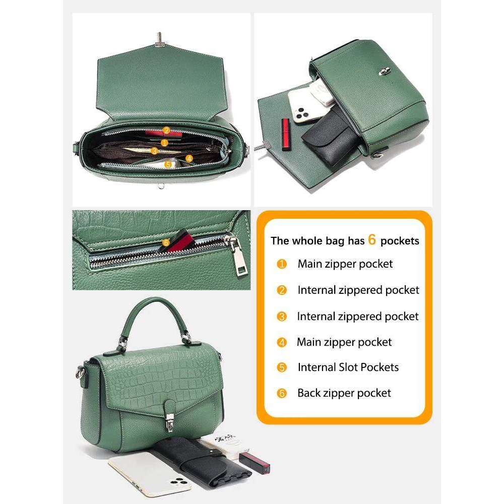 Zency 2025 Trend Fashion Women's Genuine Leather Top-Handle Alligator Crossbody Multi-compartment Shoulder Bag Handbag Brand