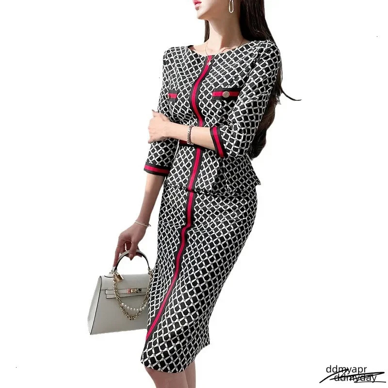 Style European And Korean Womens Clothing Socialite Printed Waist-Fitted Ruffle Edge Dress Summer ddmyday Professional Wear 250723 ddmyday