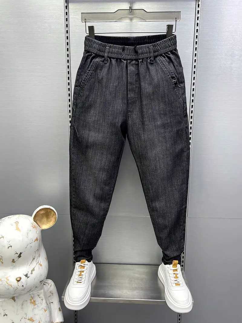 New Mens Casual Jeans with Drawstring and Cuffs Spring Autumn New Trendy Korean Style Denim Pants Baggy Luxury Brand Jeans W250905