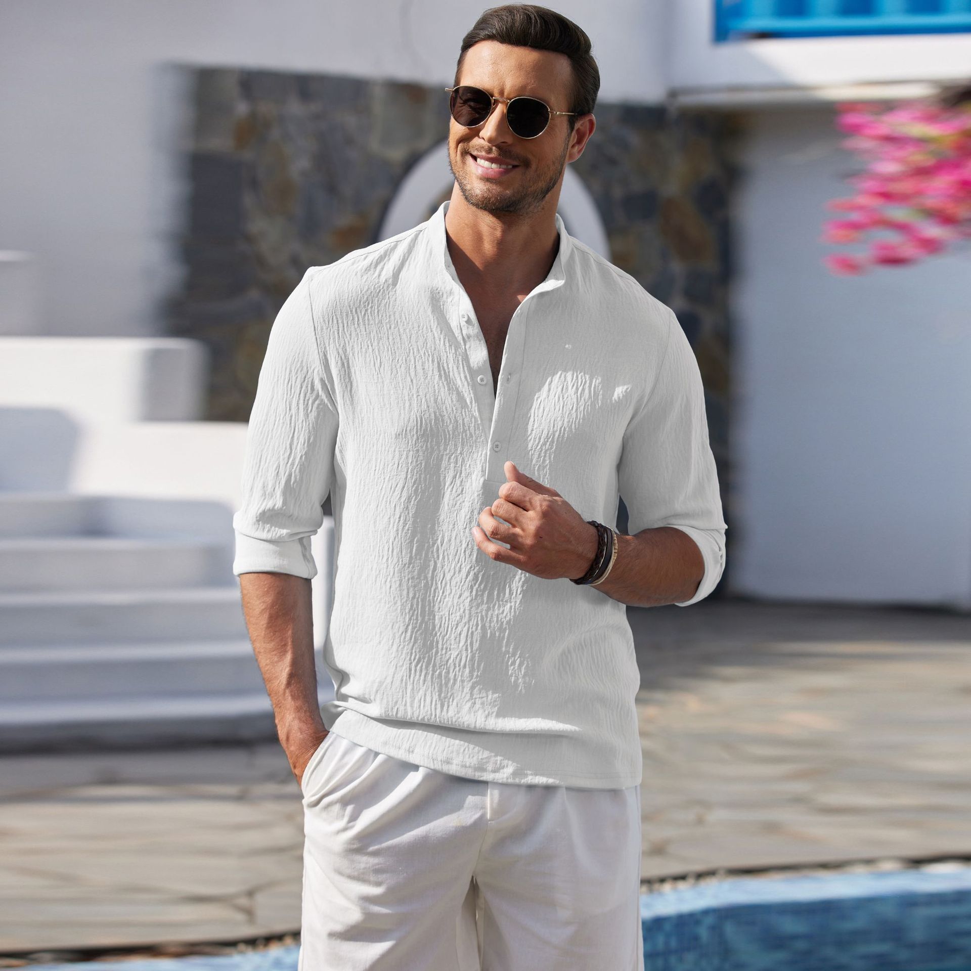 HM90404 Spring and autumn new men's wool T-count worsted half-high collar sweater men's machine washable knitted bottoming shirt men's 