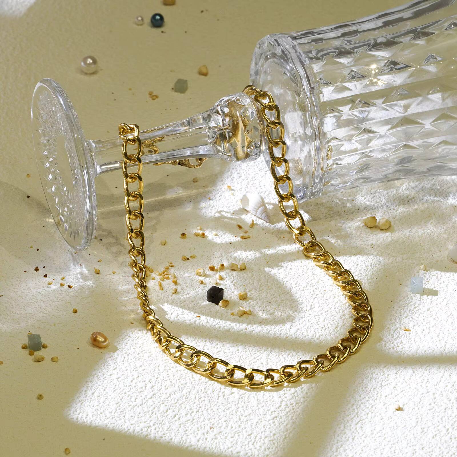 Mens Gold Plated 13 Cuban Chain SixSided HipHop Jewelry Alloy Link Clavicle Necklace Trendy Ins Cuban Grinding Chain